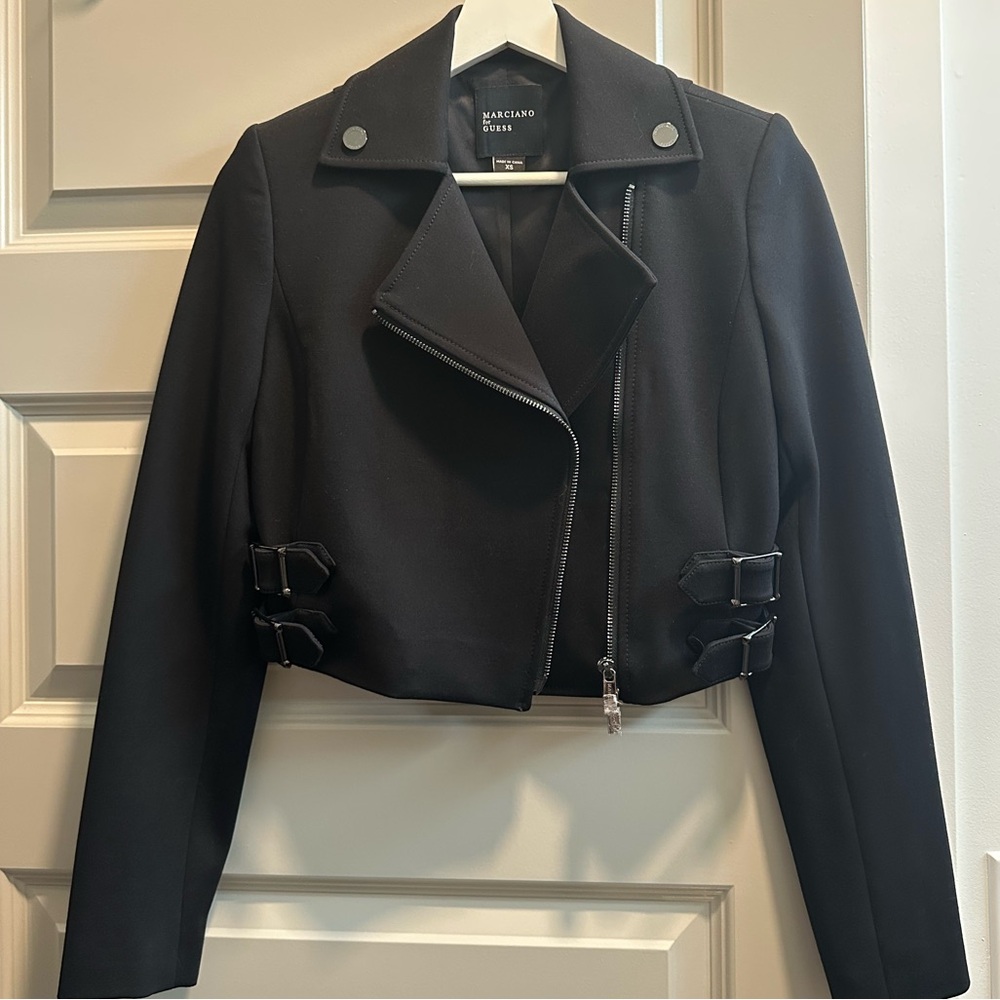 Marciano Black Cropped Blazer with Buckle Detail